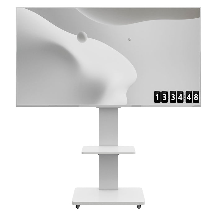 Mobile TV Stand With Shelf Floor Mount Cart For TVs With Lockable Wheels Ideal For Living Room Bedroom Or Office - White Home Essentials