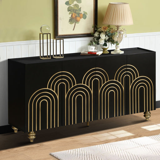 Modern Fluted Sideboard Buffet With Storage, Curve Element, 4 Doors With Adjustable Shelves Home Essentials