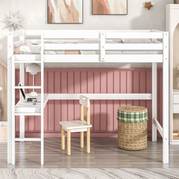 Twin Loft Bed With Built-In Desk - White