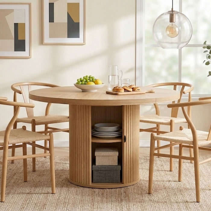 Roman Column Round Dining Table With Double Layer Storage - Wood Home Essentials
