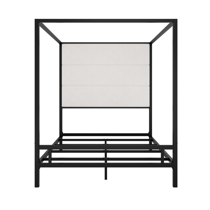 Canopy Bed With Tall Upholstered Headboard, 4 Poster Frame Hearth and Haven