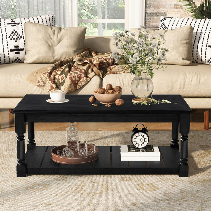 Coffee Table With Slatted Lower Shelf For Living Room Hearth and Haven