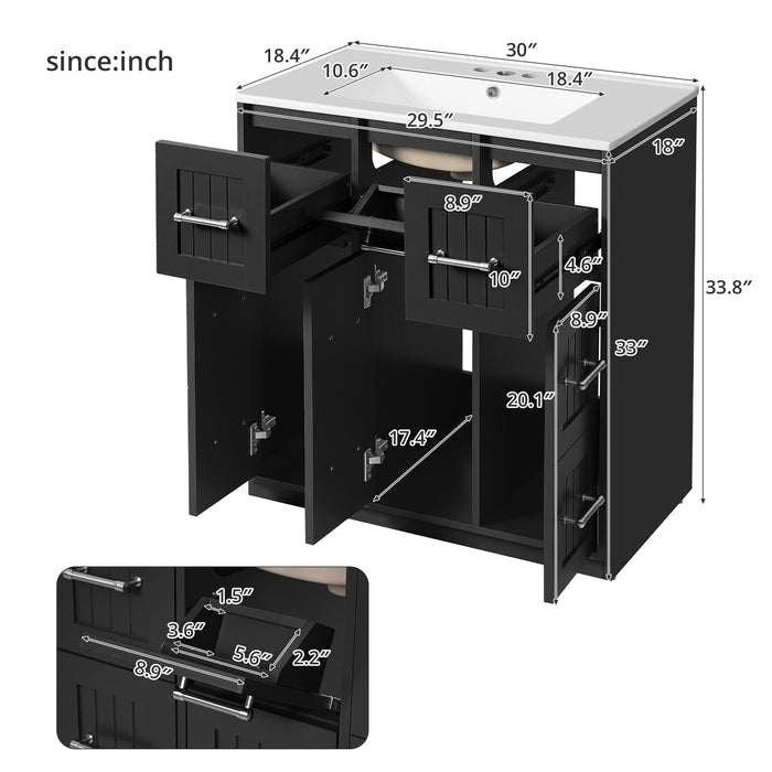 Bathroom Vanity With Undermount Sink, Soft-Close Doors, Drawers, Ceramic Sink