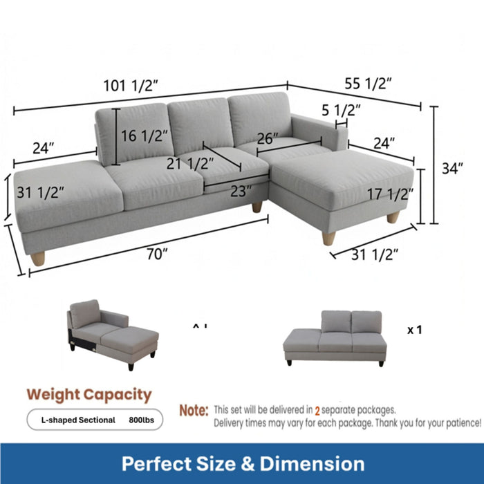 L - Shaped Sectional Sofa With Chaise & Ottoman Home Essentials