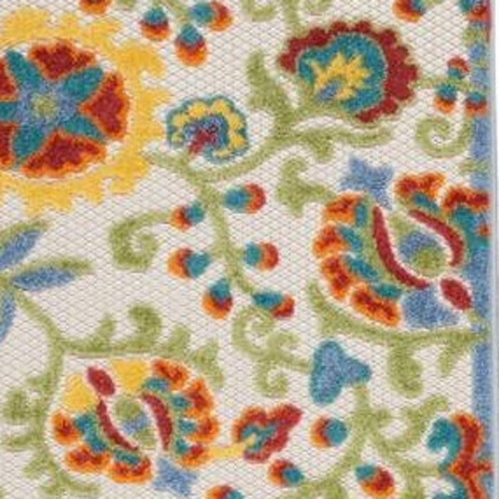 2' X 6' Floral Non Skid Indoor / Outdoor Runner Rug - Ivory Green Yellow