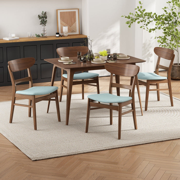 5 Piece Dining Set & 1 Table And 4 Upholstered Chairs - Mint / Walnut Noble House