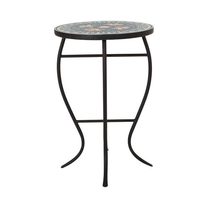 Outdoor Side Table With Tile Mosaic Table Top - Black