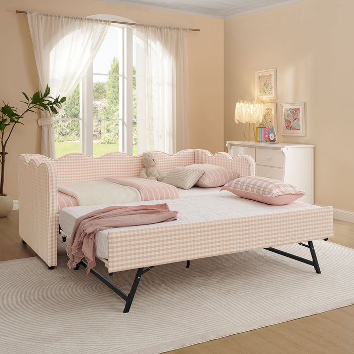 Gingham Daybed With USB Charging Port, Wave Shaped Design Home Essentials