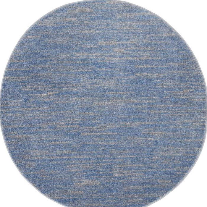 4' Round Striped Non Skid Indoor / Outdoor Area Rug - Blue / Gray