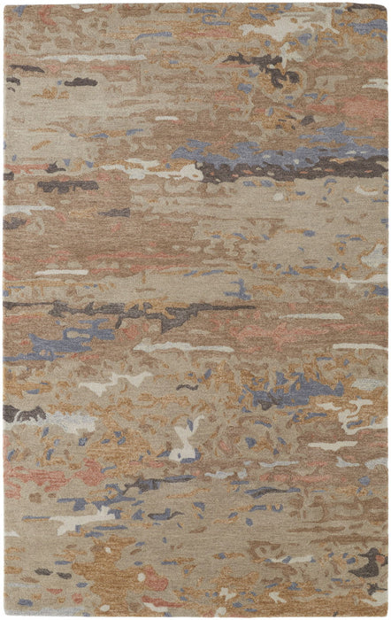 Abstract Tufted Handmade Stain Resistant Area Rug - Tan And Blue Wool - 4' X 6'