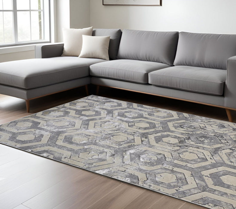 8' x 11' Abstract Stain Resistant Area Rug - Gray Taupe And Silver