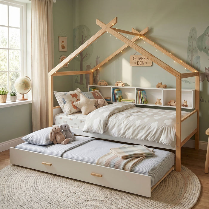 House Bed With Bookshelf Storage Hearth and Haven
