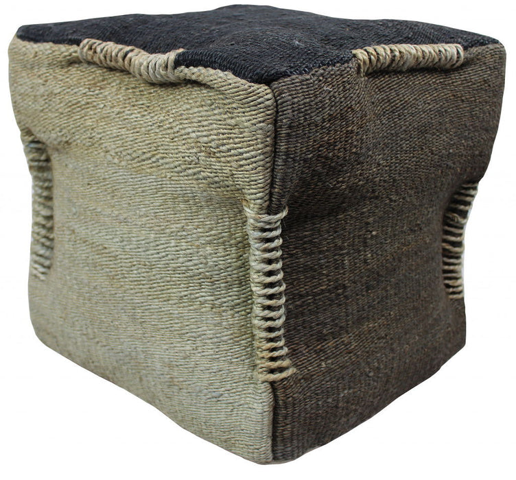 Jute Cube Pouf Ottoman - Black And Taupe