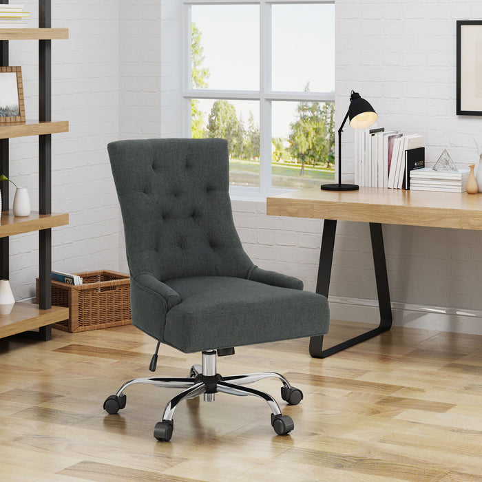Glory Diamond Tufted Upholstered Office Chair With Rolling Casters And Sloped Arms - Dark Gray / Chrome
