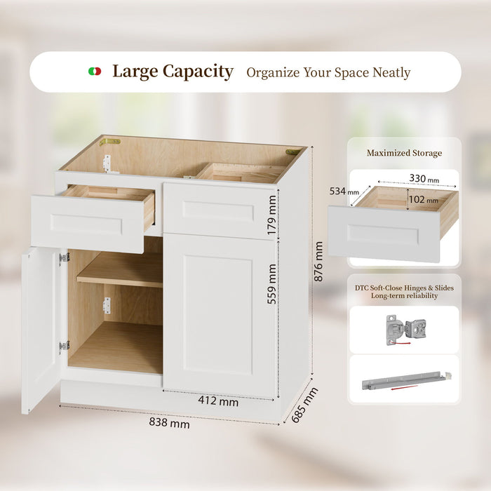 Shaker Base Cabinet With Soft-Close Hinges, Adjustable Shelf Home Essentials