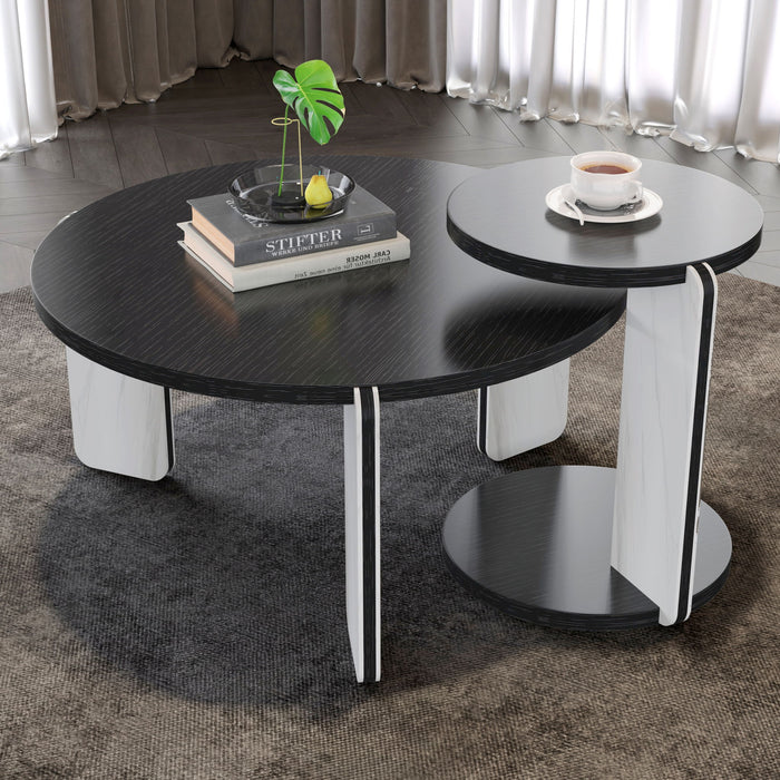 Round Coffee & End Table Set - Black Home Essentials