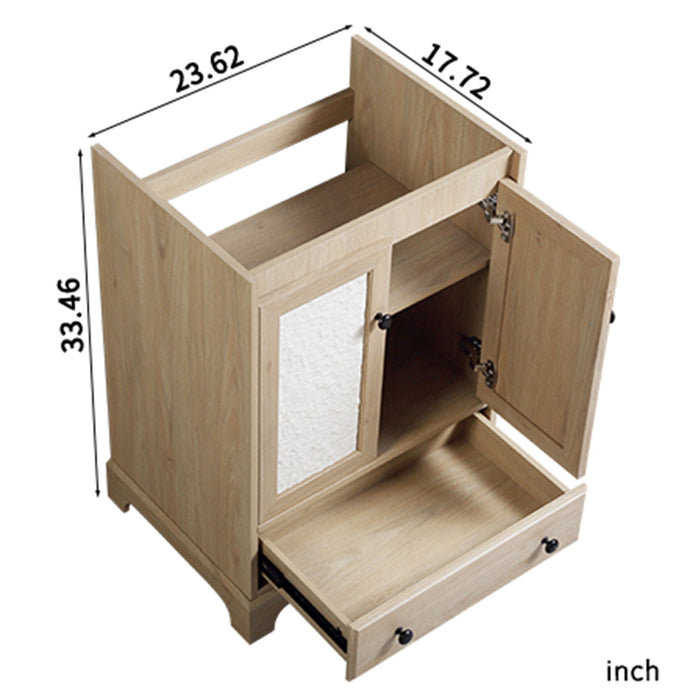 Bathroom Vanity Base, Cabinet With Carved Floral Doors - Natural Wood Home Essentials