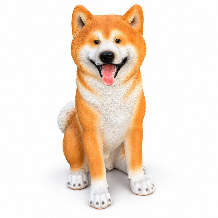 Shiba Inu Dog Statue, Sitting Animal Sculpture For Home Garden - Yellow / White Daily Nest