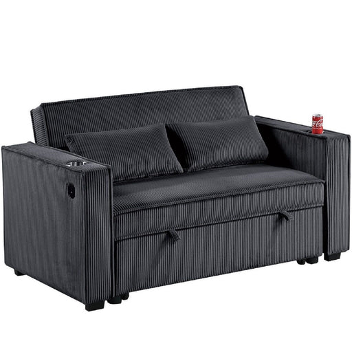 Modern Style Convertible Sofa With Pull-Out Bed, USB Ports & Cup Holders Home Essentials