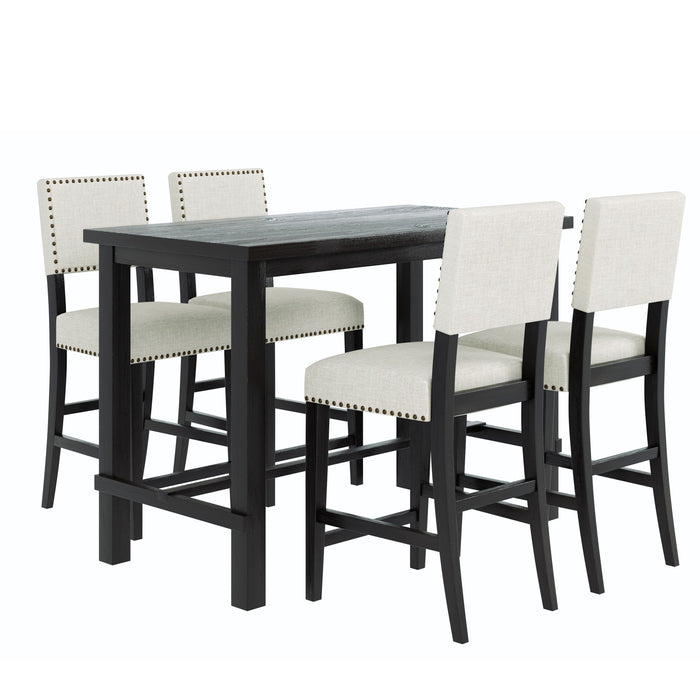 5 Piece Counter Height Dining Set, Classic Elegant Table And 4 Chairs - Espresso / Beige Hearth and Haven