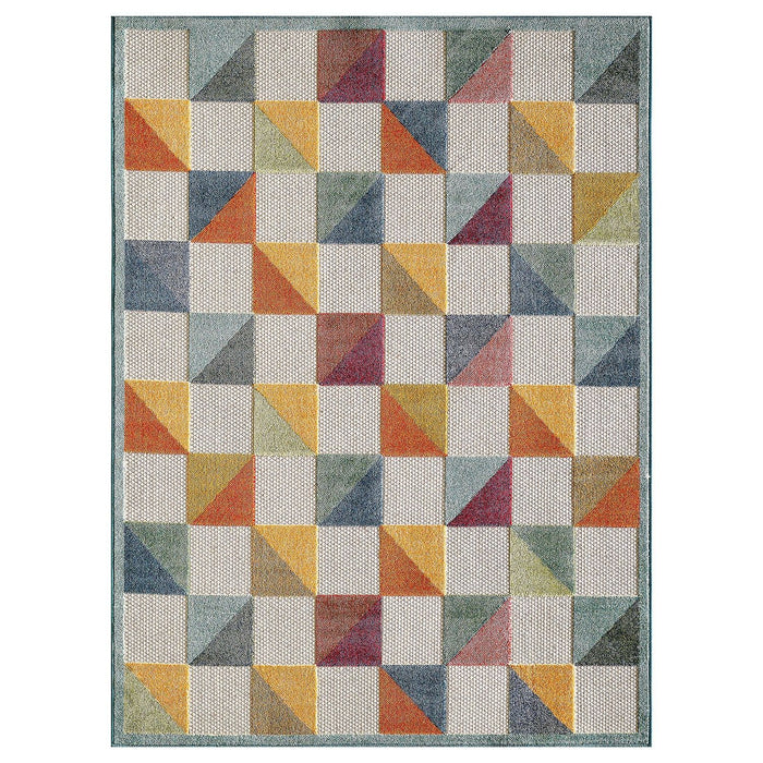 5' X 7' Geometric Stain Resistant Indoor / Outdoor Area Rug - Orange / Ivory