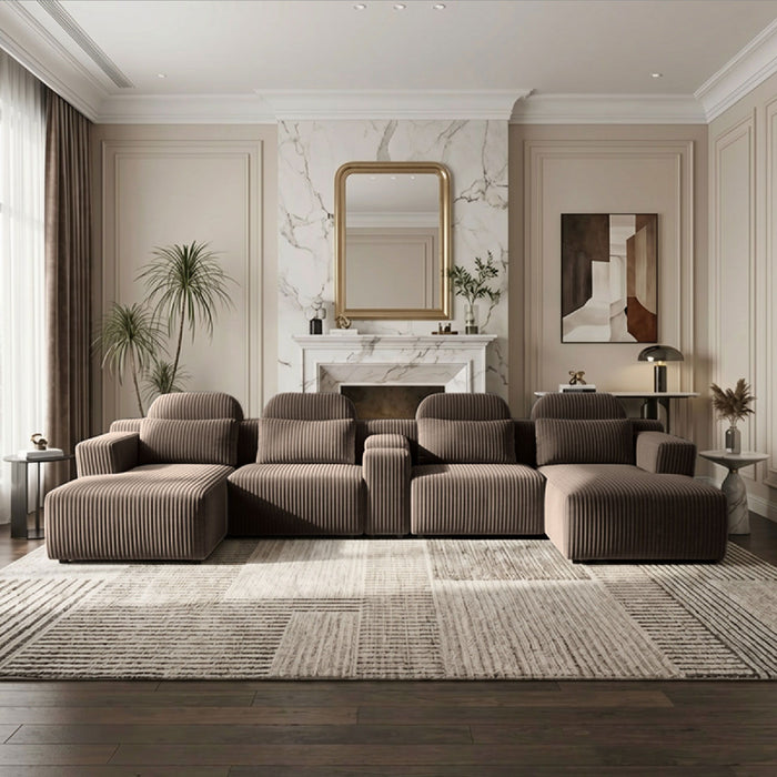 U-Shaped Sectional Sofa With Chaise Lounge And Cup Holders Home Essentials
