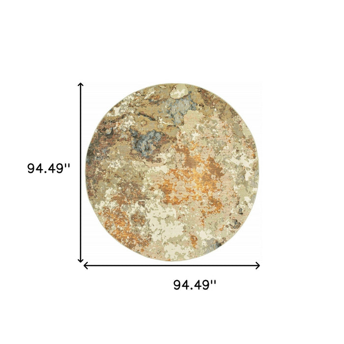 8' Round Power Loom Area Rug - Gold And Ivory