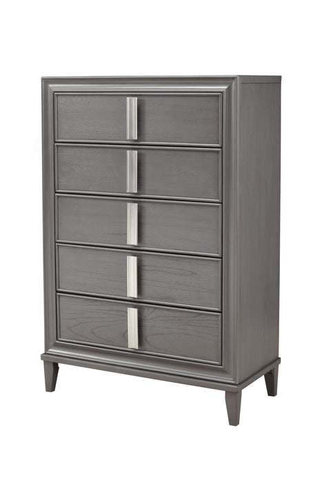 Solid Wood Five Drawer Chest - Gray