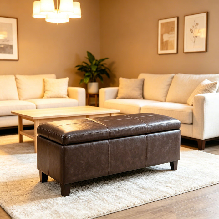 Rectangle Storage Ottoman Bench For Living Room - Brown Home Essentials