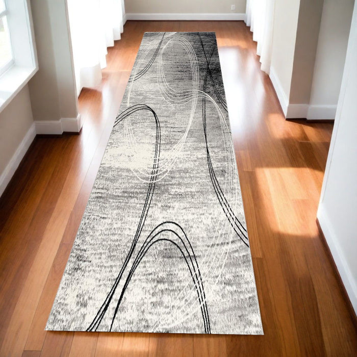 10' Abstract Power Loom Runner Rug - Gray