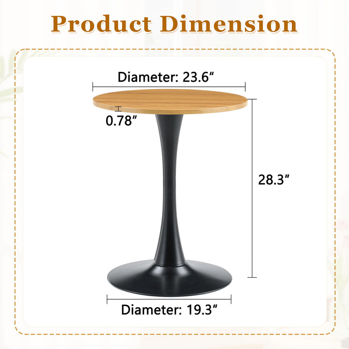 Round Dining Table With Faux Wood Top And Metal Pedestal, 23.6" Circle Table For Kitchen, Living Room, Small Spaces Home Essentials