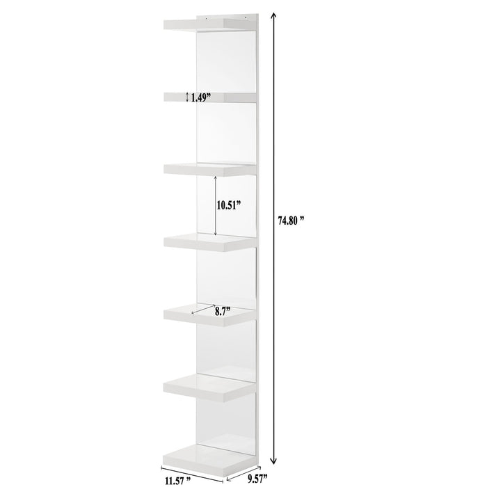 Glam Open Shelving Rack With Mirrored Back For Living Room - Cream / White