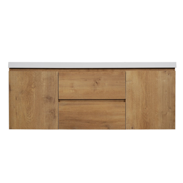 Double Sink Bathroom Vanity, Cabinet & Soft Close Doors, Divided Drawers, Wall Mounted Storage - Wood Hearth and Haven