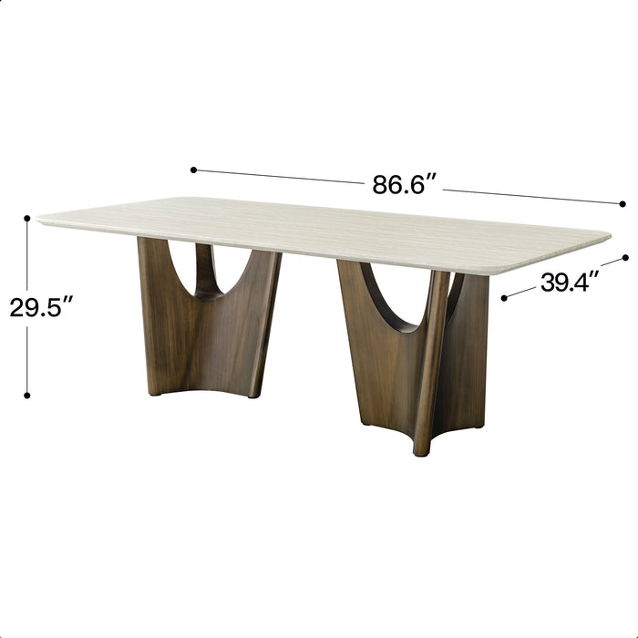 Dining Table Set With Upholstery - Ancient White / Antique Bronze / Beige Home Essentials