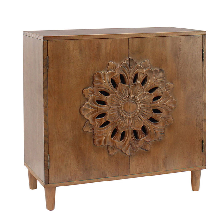 2 Door Accent Storage Cabinet With Floral Design, Sideboard For Living Room - Dark Brown Home Essentials