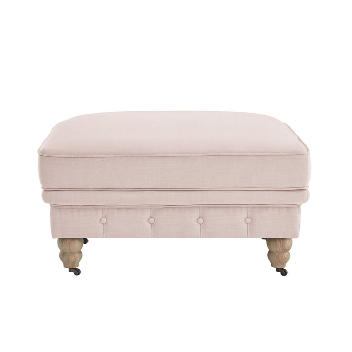 Linen And Natural Rolling Tufted Cocktail Ottoman - Pink