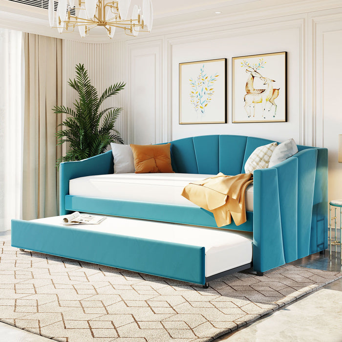 Upholstered Daybed Sofa Bed With Trundle Bed And Wood Slat