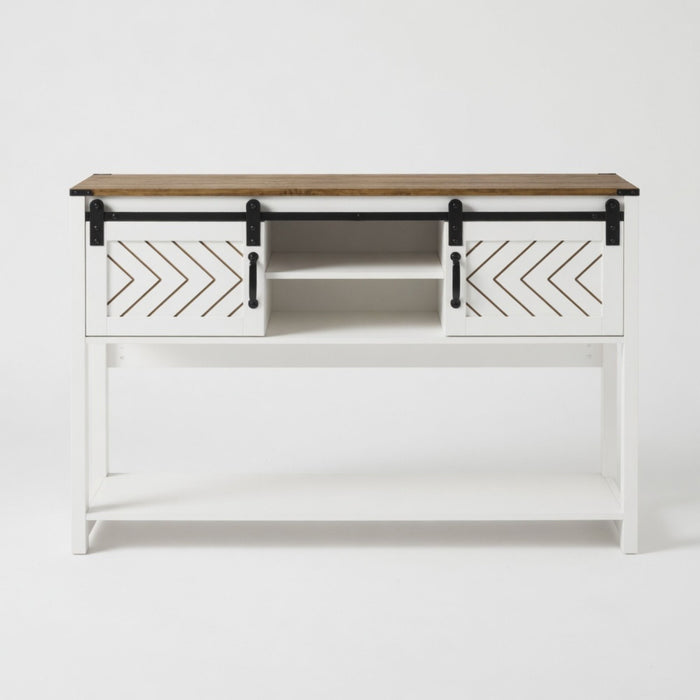 Entryway Table With Sliding Barn Door Storage - White / Oak Home Essentials
