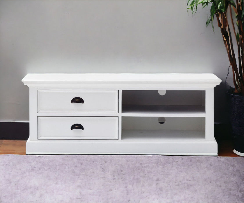 Solid Wood Drawers And Open Shelving Entertainment Center - White