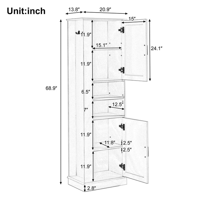 Tall Freestanding Bathroom Storage Cabinet With Adjustable Shelves And Side Hooks Board, Rectangle Design Hearth and Haven