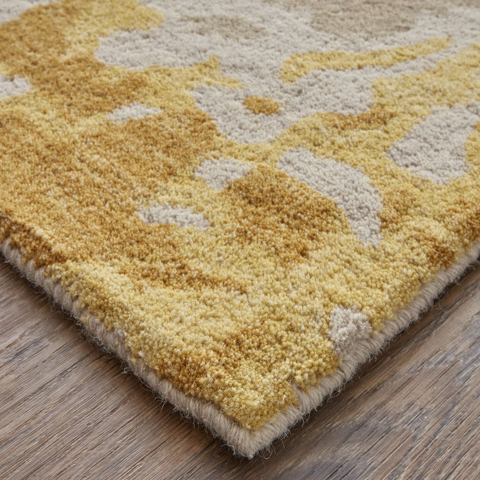 Abstract Tufted Handmade Area Rug - Ivory Yellow And Blue Wool - 12' X 15'