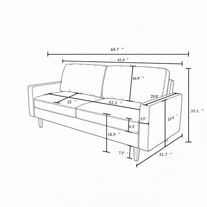 Couch, 3 Seat Sofa With Removable Cushion - Beige US Pride