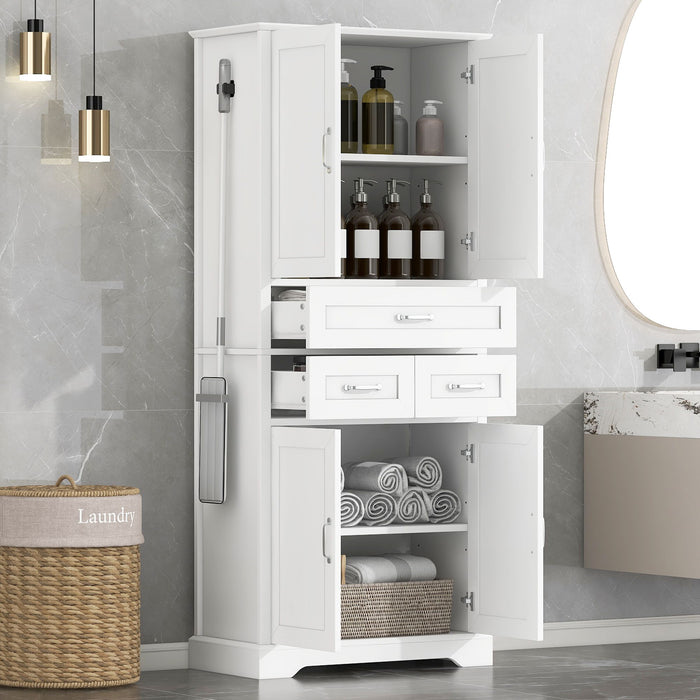 Tall Bathroom Storage Cabinet With 4 Doors 3 Drawers Adjustable Shelves - White Hearth and Haven