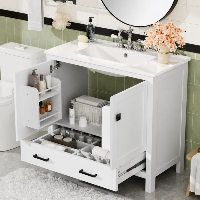 Bathroom Vanity With Sink, Soft Close Doors, Double Shelves & Divided Drawer Hearth and Haven