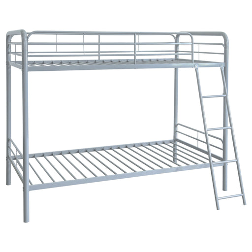 Long Beach - Twin Over Twin Bunk Bed With Built In Guardrails And Angled Ladder - Silver Furniture Max