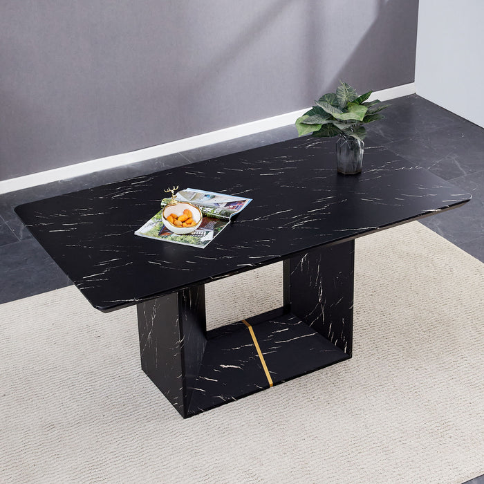 Modern Dining Table With Marbled Design For Luxurious Elegance - Black Home Essentials