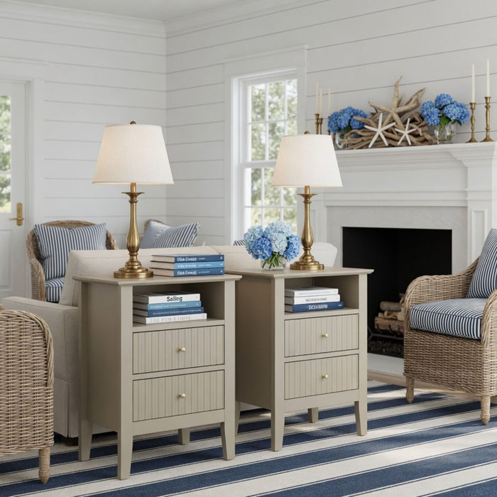 Fluted Nightstand With 2 Drawers Home Essentials