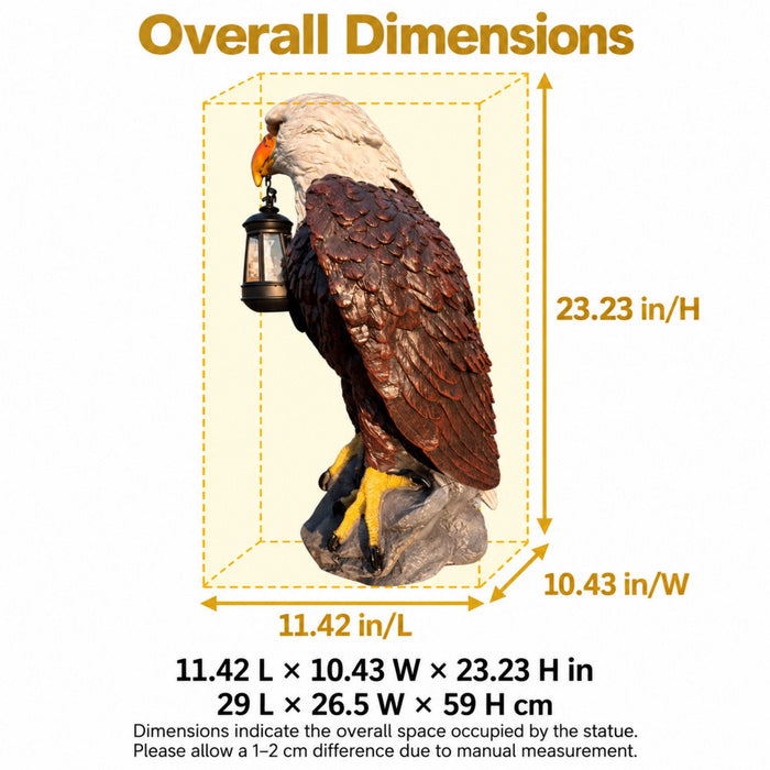 Solar Powered Bald Eagle Statue With Lantern, Outdoor Garden Decor - Black Brown Daily Nest