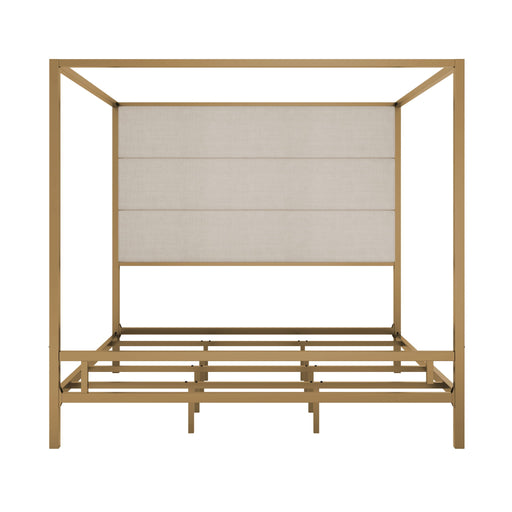 Canopy Bed With Tall Upholstered Headboard, 4 Poster Frame Hearth and Haven