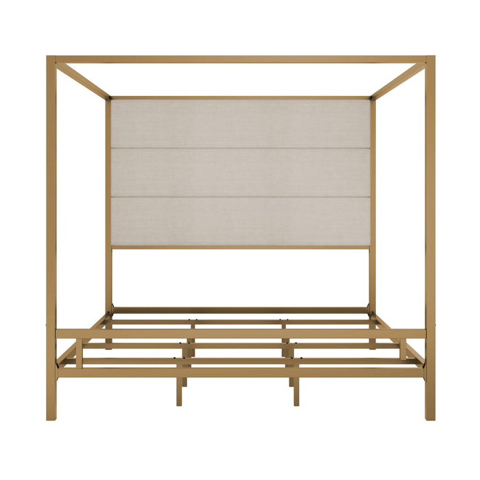 Canopy Bed With Tall Upholstered Headboard, 4 Poster Frame Hearth and Haven